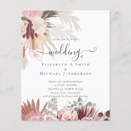 BUDGETEN Burgundy Vin Pampas Grass Tropical Bröllo Flygblad