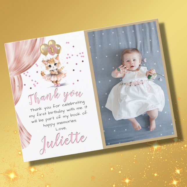 BUDGETEN Danskar Cat Photo First Birthday Girl Tack Kort (Skapare uppladdad)
