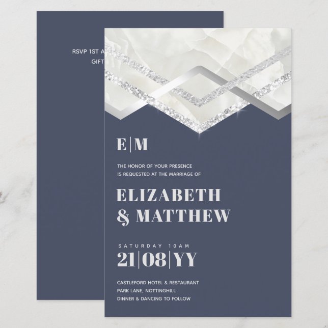 BUDGETEN DECO Dusty Blue Silver minimalist Bröllop (Fram/baksida)