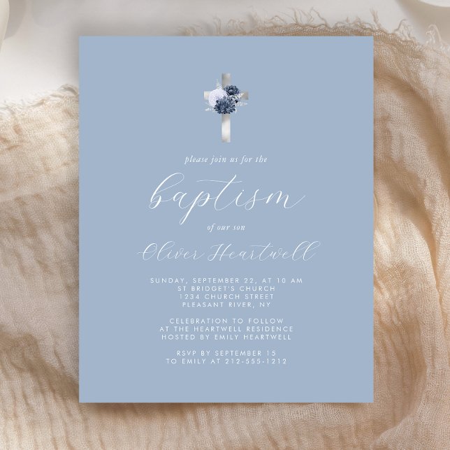 Budgeten Dusty Blue Silver Blommigt Kor Boys Bapti (Skapare uppladdad)