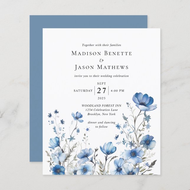 BUDGETEN Elegant Bohemian Dusty Blue Blommigt Bröl (Fram/baksida)