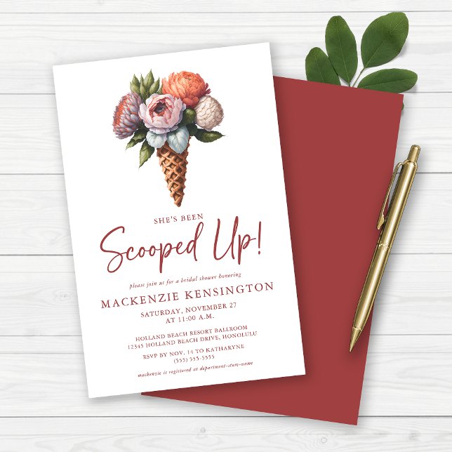 BUDGETEN Elegant Boho Ice Cream Möhippa (BUDGET She's Been Scooped Up Floral Ice Cream Cone Bridal Shower Invitations)