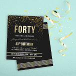 Budgeten Elegant Guld Confetti 40:e födelsedagen P<br><div class="desc">Denna formella, elegant, trendig, moderna 40 födelsedagsfest inbjudan är lämplig för manar för kvinnor. Det omfattar guldrent linjer, snyggt, gutiska manus i övre fodral och sofistikerad text i form av faux guld på svart bakgrund med duschar av gnistrande, shimmrande guld konetti och party-strömmare. Texten har varit designad för att vara...</div>