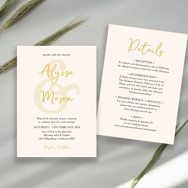 Budgeten Elegant Guld och Beige Ampersand Bröllop Inbjudningar (Skapare uppladdad)