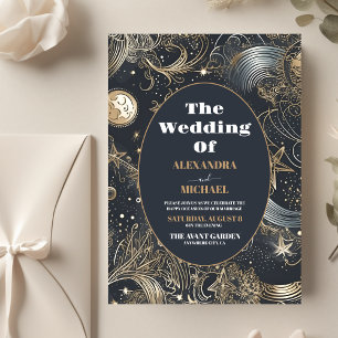 Budgeten Elegant Silver Guld Celestial Bröllop Reklamblad