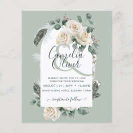 BUDGETEN Elegant Vit ros Arch Wedding bjudande in Flygblad