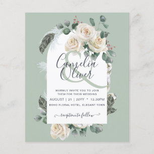 BUDGETEN Elegant Vit ros Arch Wedding bjudande in Flygblad