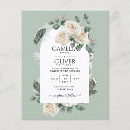 BUDGETEN Elegant Vit ros Arch Wedding bjudande in Flygblad