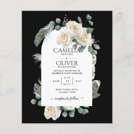 BUDGETEN Elegant Vit ros Arch Wedding bjudande in Flygblad