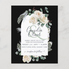 BUDGETEN Elegant Vit ros Arch Wedding bjudande in Flygblad