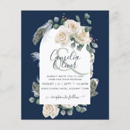 BUDGETEN Elegant Vit ros Arch Wedding bjudande in Flygblad