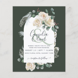 BUDGETEN Elegant Vit ros Arch Wedding bjudande in Flygblad