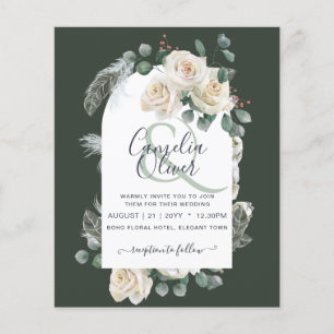 BUDGETEN Elegant Vit ros Arch Wedding bjudande in Flygblad