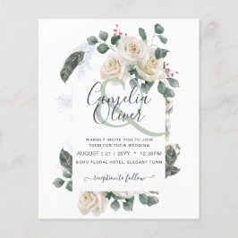 BUDGETEN Elegant Vit ros Arch Wedding bjudande in Flygblad