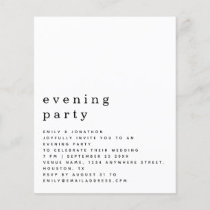 BUDGETEN Enkel text Bröllop kväll Party Inbjudan