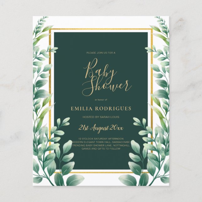 BUDGETEN Eucalyptus BABY SHOWER GULD QR CODE INBJU Flygblad (Framsidan)