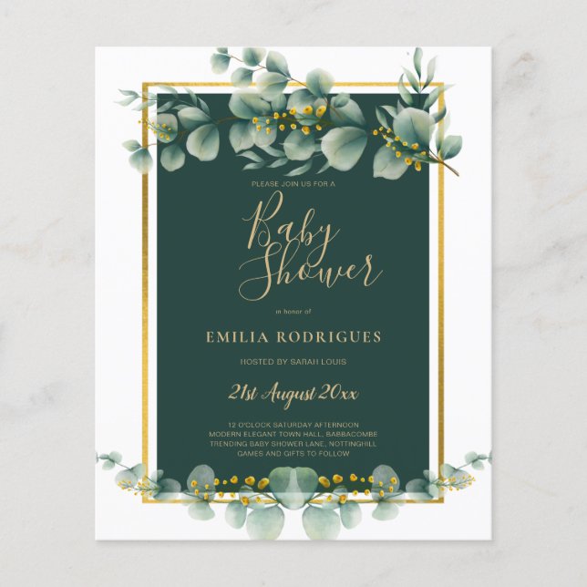 BUDGETEN Eucalyptus BABY SHOWER GULD QR CODE INBJU Flygblad (Framsidan)