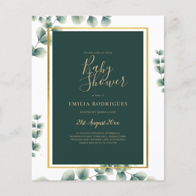 BUDGETEN Eucalyptus BABY SHOWER GULD QR CODE INBJU Flygblad (Framsidan)