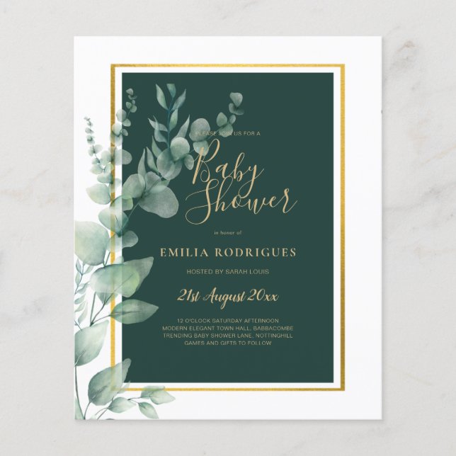 BUDGETEN Eucalyptus BABY SHOWER GULD QR CODE INBJU Flygblad (Framsidan)