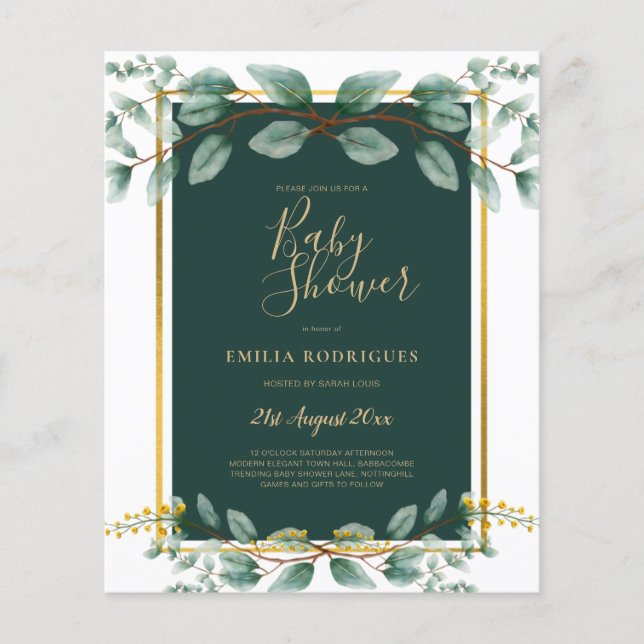 BUDGETEN Eucalyptus BABY SHOWER GULD QR CODE INBJU Flygblad (Framsidan)