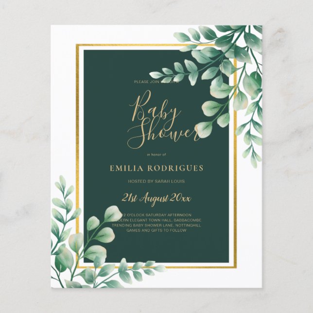 BUDGETEN Eucalyptus BABY SHOWER GULD QR CODE INBJU Flygblad (Framsidan)