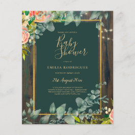 BUDGETEN Eucalyptus BLOMMIGT BABY SHOWER Rustic Flygblad