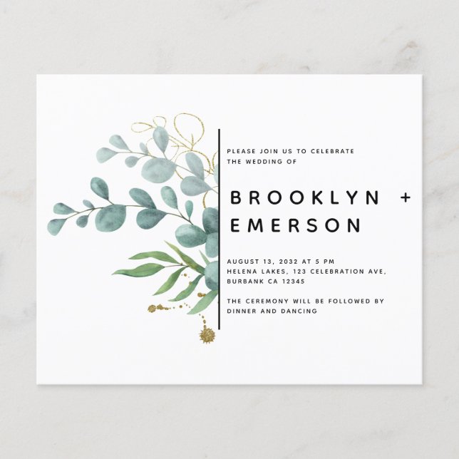 BUDGETEN Eucalyptus Gold Foil Modern Bröllop (Framsida)