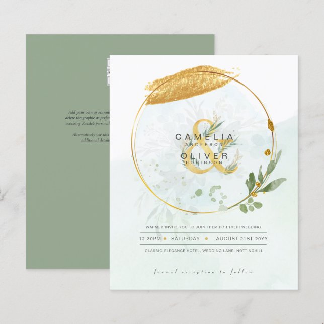BUDGETEN Eucalyptus Greenery Guld Bröllop QR CODE  (Fram/baksida)