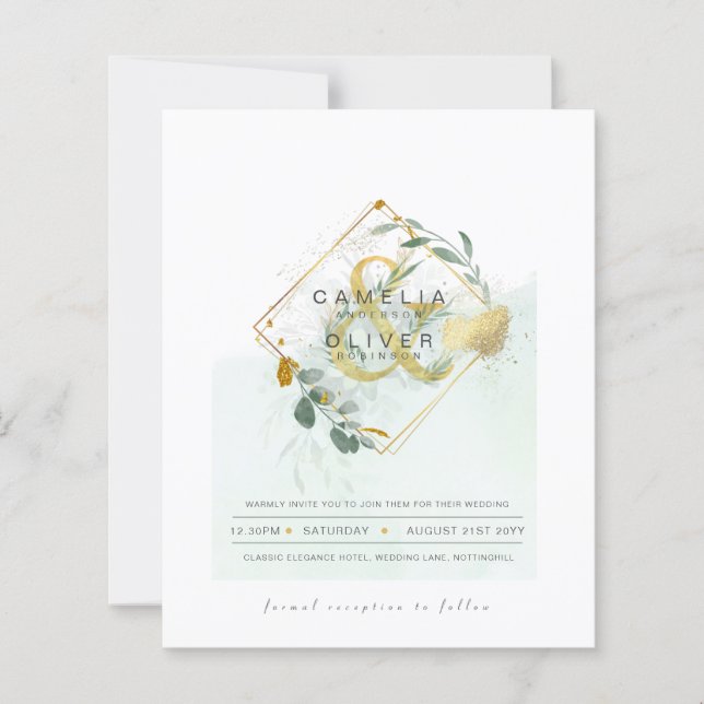 BUDGETEN Eucalyptus Greenery Guld Bröllop QR CODE  (Framsida)
