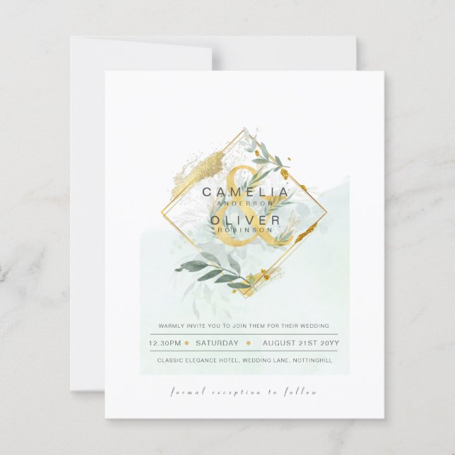 BUDGETEN Eucalyptus Greenery Guld Bröllop QR CODE  (Framsida)