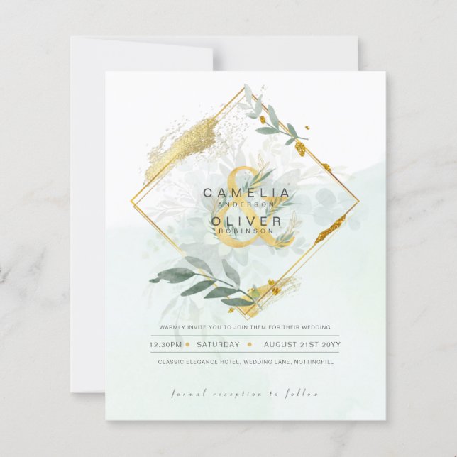 BUDGETEN Eucalyptus Greenery Guld Bröllop QR CODE  (Framsida)