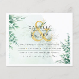 BUDGETEN Eucalyptus Greenery Guld Bröllop QR CODE  Flygblad