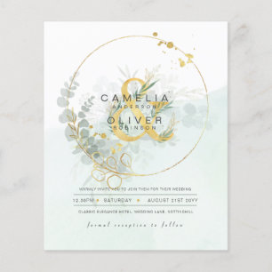 BUDGETEN Eucalyptus Greenery Guld Bröllop QR CODE Flygblad