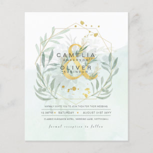 BUDGETEN Eucalyptus Greenery Guld Bröllop QR CODE Flygblad