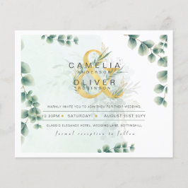 BUDGETEN Eucalyptus Greenery Guld Bröllop QR CODE  Flygblad