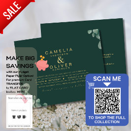 BUDGETEN Eucalyptus Greenery Guld Bröllop QR CODE  Flygblad