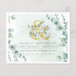 BUDGETEN Eucalyptus Greenery Guld Bröllop QR CODE  Flygblad
