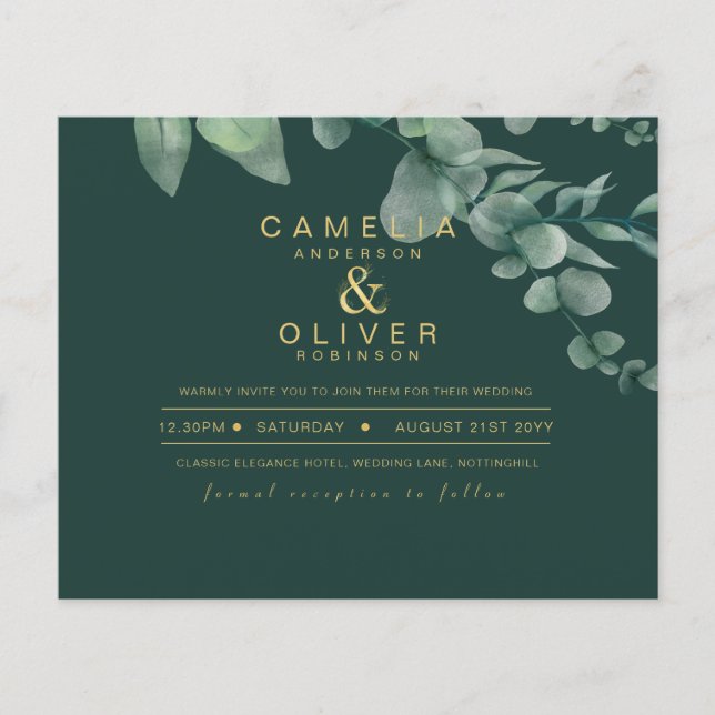 BUDGETEN Eucalyptus Greenery Guld Bröllop QR CODE  Flygblad (Framsidan)