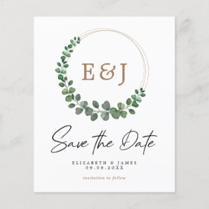 BUDGETEN Eucalyptus Minimalist Bröllop spara datum Flygblad