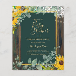 BUDGETEN Eucalyptus Solblommor BABY SHOWER Rustic  Flygblad