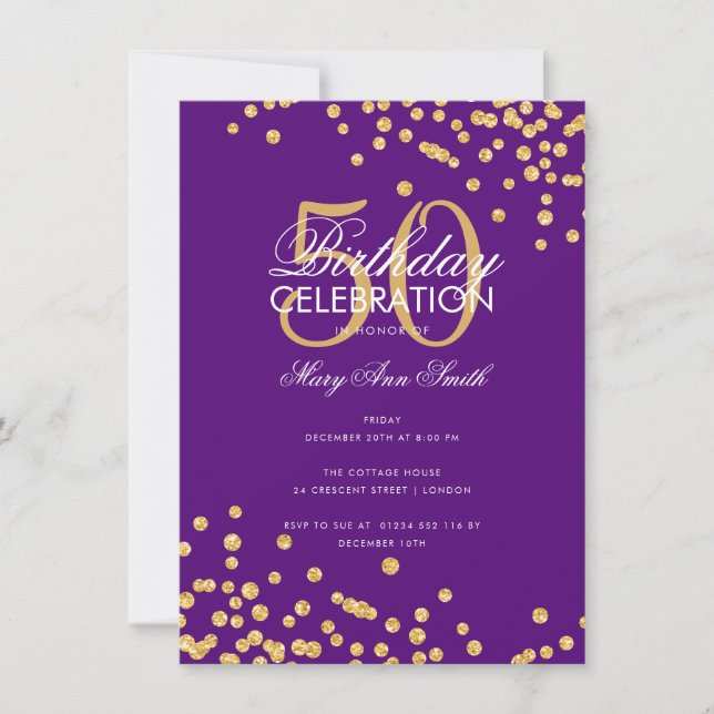 Budgeten Födelsedagsfest Guld Glitter Konfetti Lil Inbjudningar (Framsida)