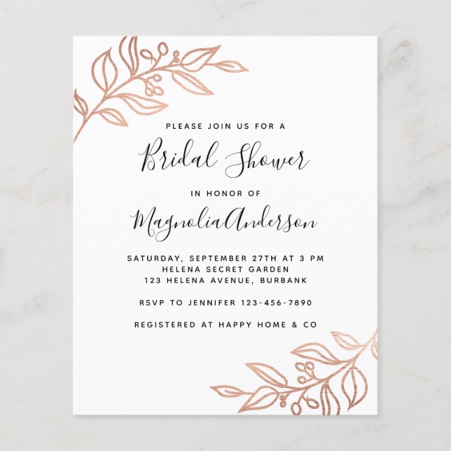 BUDGETEN Foil Botanical Inbjudningskort för möhipp (Framsida)