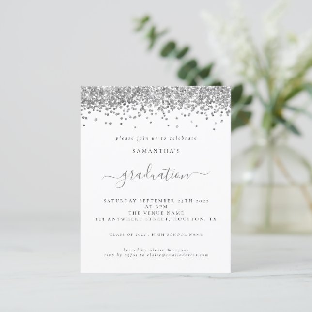 Budgeten för 2024 Studenten Silver Glitter Inbjuda (Stående Fram)