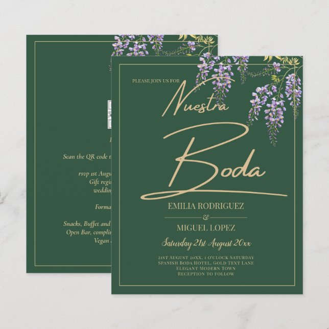 BUDGETEN för allt-i-ett-WISTERIA Guld Grönt BODA (Fram/baksida)