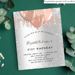 Budgeten för ballonger i silver vid glitter vid gu flygblad<br><div class="desc">Observera att inbjudan är papper och mycket tunn. Kuvert ingår inte. Om du vill ha mer omfattande inbjudningar (samma design) kan du besöka vår butik. För elegant 21:a födelsedag (eller någon annan ålder). En faux silver metallisk tittar bakgrund. Dekoreras med droppar från ro guld och faux silver glitter, färgdroppstift och...</div>