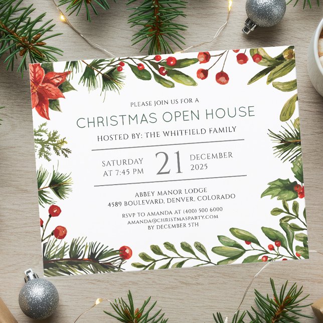 Budgeten för Botanisk jul Julfest Inbjudan Flygblad (Elegant Christmas Holiday Open House Invitation)