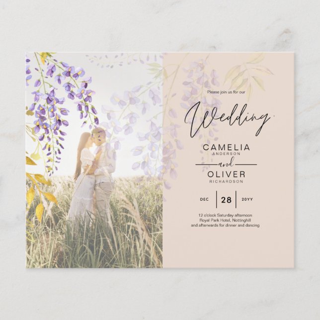 BUDGETEN FÖR FOTO WEDING INVITATION Wisteria Blomm (Framsida)