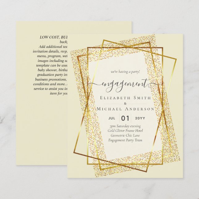 BUDGETEN FÖR Glitzy Glam Förlovningsfest-inbjudnin (Fram/baksida)