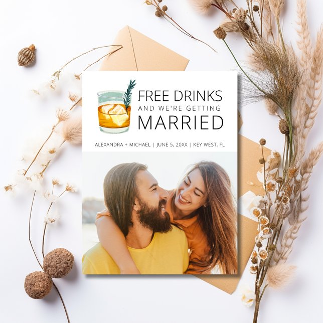 Budgeten för gratis dryck Bröllop spara datum Meddelande Vykort (Free Drinks Budget Wedding Save the Date Announcement Postcard)