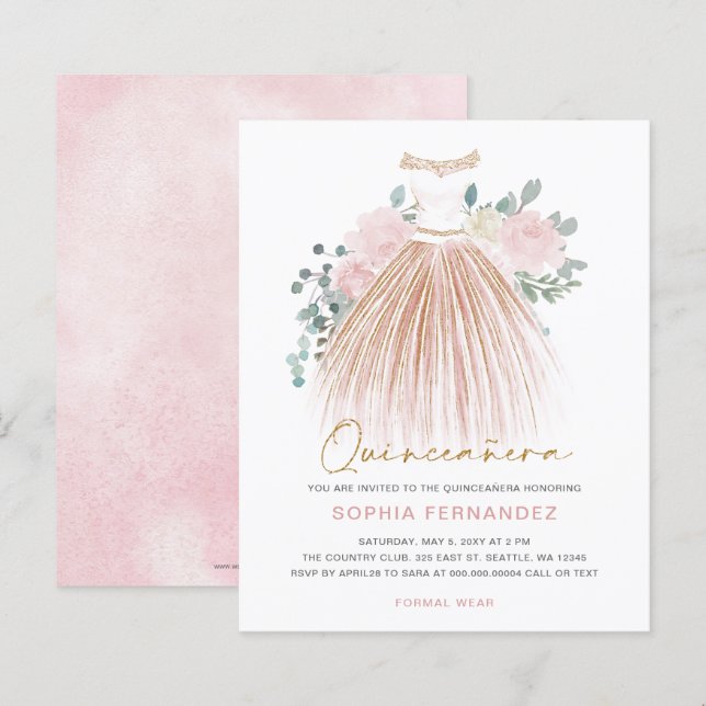 Budgeten för  guld-glitter-Dress Quinceañera Inbju (Fram/baksida)